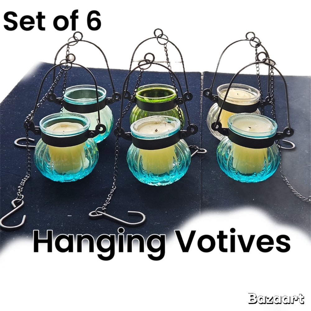 Set of 6 Glass Hanging Votive Candle Holders